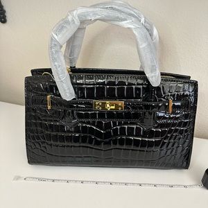 Black Patent Embossed Birkin Inspired Bag